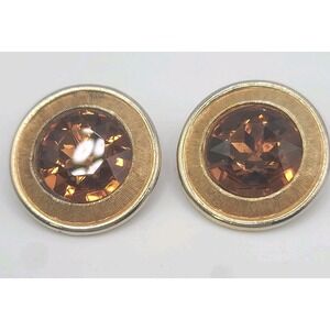 Vintage Weiss Earrings Rhinestone Brown Multi Faceted SPARKLES Signed Clip Ons